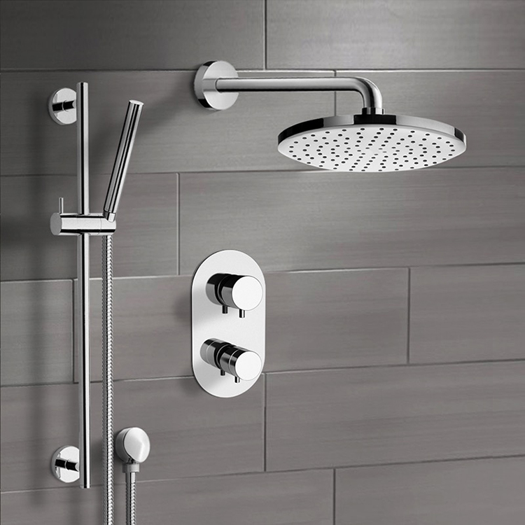 Remer SFR22-8 Chrome Thermostatic Shower System with 8 Inch Rain Shower Head and Hand Shower